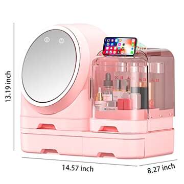 Miss Puff Makeup Organizer,Cosmetic Storage Display Cases with Mirror,Waterproof, Dustproof, Skincare Organizers,Suitable for Bathroom,Vanity Dresser