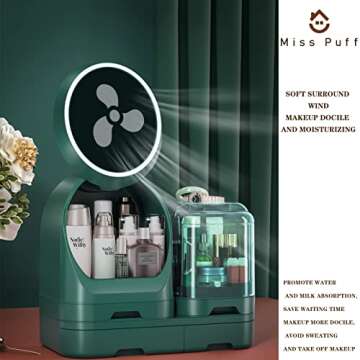 Miss Puff Makeup Organizer,Cosmetic Storage Display Cases with Mirror,Waterproof, Dustproof, Skincare Organizers,Suitable for Bathroom,Vanity Dresser