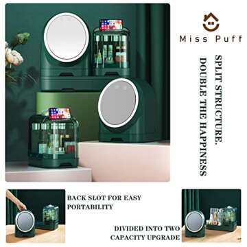 Miss Puff Makeup Organizer,Cosmetic Storage Display Cases with Mirror,Waterproof, Dustproof, Skincare Organizers,Suitable for Bathroom,Vanity Dresser