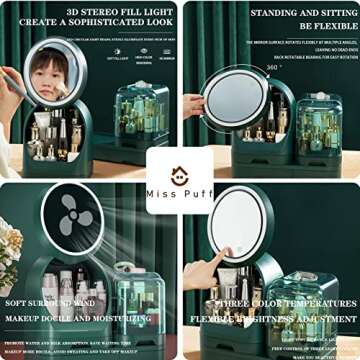 Miss Puff Makeup Organizer,Cosmetic Storage Display Cases with Mirror,Waterproof, Dustproof, Skincare Organizers,Suitable for Bathroom,Vanity Dresser