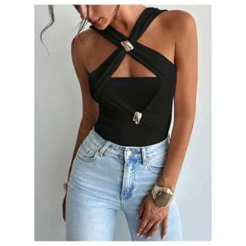 OYOANGLE Women's Criss Cross Bodysuit - Chic Style