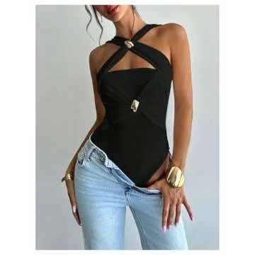 OYOANGLE Women's Criss Cross Bodysuit - Chic Style