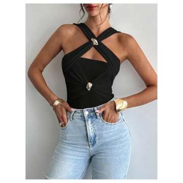 OYOANGLE Women's Criss Cross Bodysuit - Chic Style