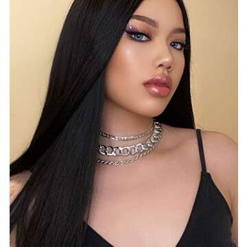 Aimimier 3Pcs Punk Cuban Link Chain Choker Necklace Twist Rope Necklace Chunky Figaro Chain Prom Par...