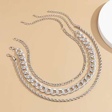 Aimimier 3Pcs Punk Chain Necklace Set for Women