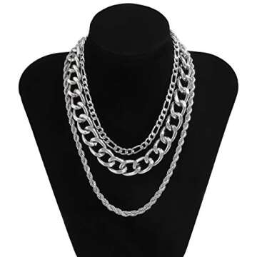 Aimimier 3Pcs Punk Chain Necklace Set for Women