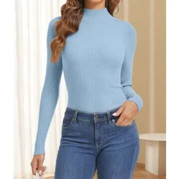 ATHMILE Women's Fall Long Sleeve Pullover Sweater Sky Blue