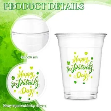 12 Oz Disposable Clear Plastic Cups Home Party Drinking Cups Green Plastic Cups St. Patrick's Day Decorations Disposable Cups Beer Cup Shamrock Cups for St. Patrick's Day (60)