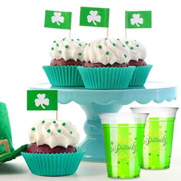 12 Oz Disposable Clear Plastic Cups Home Party Drinking Cups Green Plastic Cups St. Patrick's Day Decorations Disposable Cups Beer Cup Shamrock Cups for St. Patrick's Day (60)