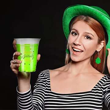 12 Oz Disposable Clear Plastic Cups Home Party Drinking Cups Green Plastic Cups St. Patrick's Day Decorations Disposable Cups Beer Cup Shamrock Cups for St. Patrick's Day (60)