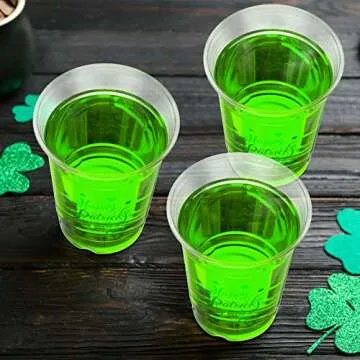 12 Oz Disposable Clear Plastic Cups Home Party Drinking Cups Green Plastic Cups St. Patrick's Day Decorations Disposable Cups Beer Cup Shamrock Cups for St. Patrick's Day (60)