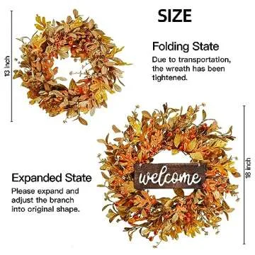 Sggvecsy 18’’ Fall Wreath for Door and Decor