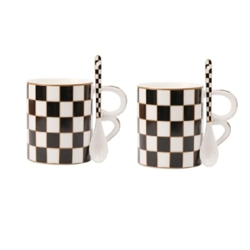Porlien Checker Porcelain Mug Set for Coffee and Tea