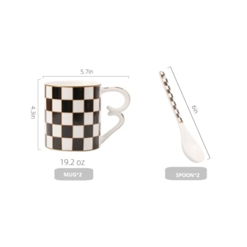 Porlien Checker Porcelain Mug Set for Coffee and Tea