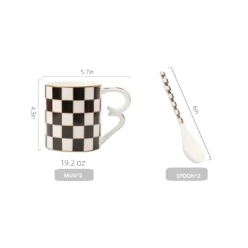 Porlien Checker Porcelain Mug Set for Coffee and Tea