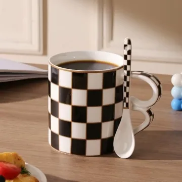 Porlien Checker Porcelain Mug Set for Coffee and Tea
