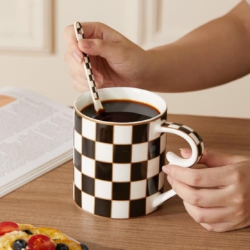 Porlien Checker Porcelain Mug Set for Coffee and Tea