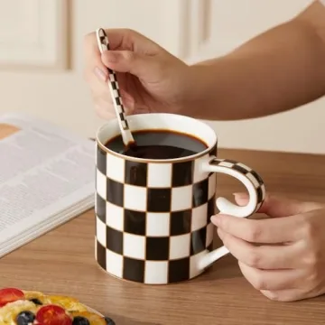 Porlien Checker Porcelain Mug Set for Coffee and Tea