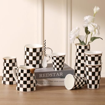 Porlien Checker Porcelain Mug Set for Coffee and Tea