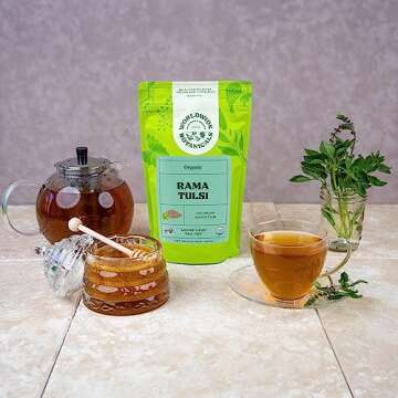Worldwide Botanicals Organic Holy Basil Tea, 8oz - Tulsi Rama - Loose Leaf Premium Herbal Tea, 100% Pure Tulsi Holy Basil, Fair Trade, Adaptogenic, Kosher