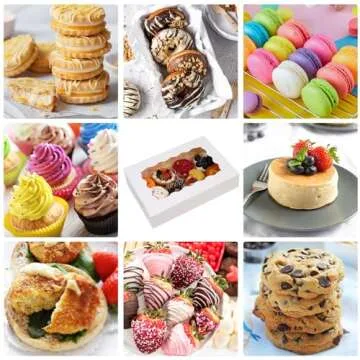 Moretoes 10pcs Cookie Boxes with Window, 12x8x2.5in White Bakery Boxes, Treat Boxes For Desserts, Pastries, Pies, Cakes, Muffins, Donut, Chocolate, Strawberry