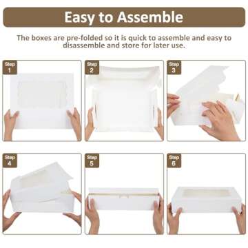 Moretoes 10pcs Cookie Boxes with Window, 12x8x2.5in White Bakery Boxes, Treat Boxes For Desserts, Pastries, Pies, Cakes, Muffins, Donut, Chocolate, Strawberry