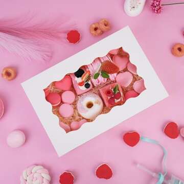 Moretoes 10pcs Cookie Boxes with Window, 12x8x2.5in White Bakery Boxes, Treat Boxes For Desserts, Pastries, Pies, Cakes, Muffins, Donut, Chocolate, Strawberry