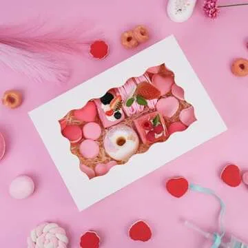 Moretoes 10pcs Cookie Boxes with Window, 12x8x2.5in White Bakery Boxes, Treat Boxes For Desserts, Pastries, Pies, Cakes, Muffins, Donut, Chocolate, Strawberry