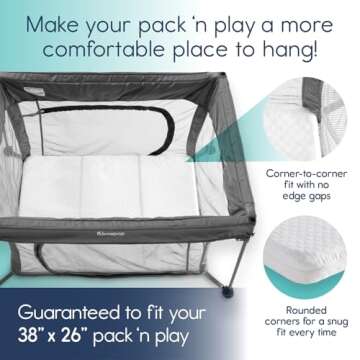hiccapop Tri-fold Pack and Play Mattress Pad for Travel (38"x26"x1.5") with Carry Bag, Playard Mattress for Pack and Play, Pack N Play Mattress Topper with Washable Cover, 1.5" Thick