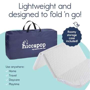 hiccapop Tri-fold Pack and Play Mattress Pad for Travel (38"x26"x1.5") with Carry Bag, Playard Mattress for Pack and Play, Pack N Play Mattress Topper with Washable Cover, 1.5" Thick