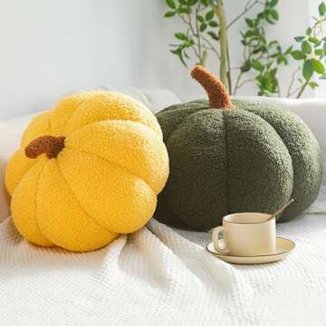 3D Pumpkin Throw Pillow Hugging, Fluffy Pumpkin Plush Pumpkin Stuffed Animal Toys, Pumpkin Pillow Sofa Cushion Pumpkin for Home Decor Halloween, Christmas or Birthday Party (Olive Green, 8 Inch)¡­