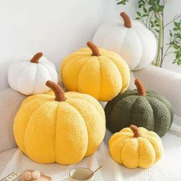 3D Pumpkin Throw Pillow Hugging, Fluffy Pumpkin Plush Pumpkin Stuffed Animal Toys, Pumpkin Pillow Sofa Cushion Pumpkin for Home Decor Halloween, Christmas or Birthday Party (Olive Green, 8 Inch)¡­