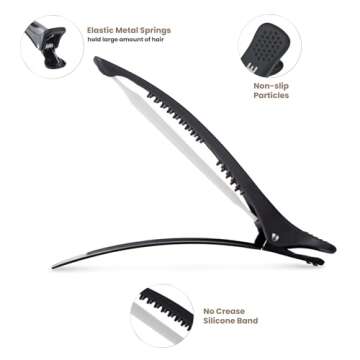 AIMIKE 6pcs Professional Hair Clips for Styling Sectioning, Non Slip Duck Billed with Silicone Band ...