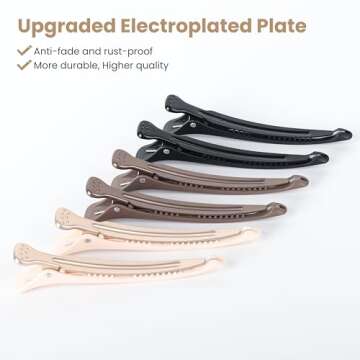 AIMIKE 6pcs Professional Hair Clips for Styling Sectioning, Non Slip Duck Billed with Silicone Band For Hairdresser, Women, Men For Salon and Home Hair Cutting - Brown & Apricot & Black