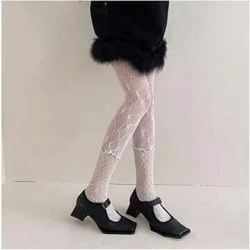 Sahabowi Splicing Lace Fish Net Pantyhose For Women, Control Top Stockings, Super Elasticity&Thin Tights (HLW2022100416, Splicing Lace White, 1ps)