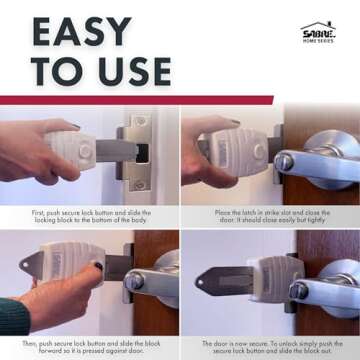 SABRE Portable Door Lock with Travel Bag, Durable Travel Friendly Door Lock for Hinged Doors, Lightweight, Additional Security for Homes, Rentals, Apartments, Hotels & Commercial Buildings