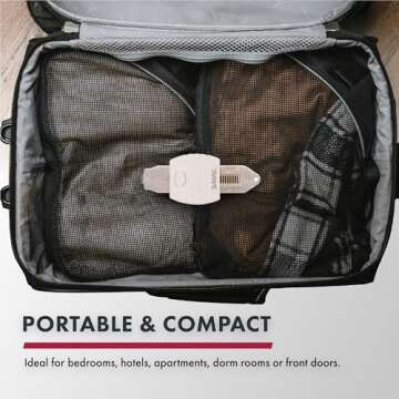 SABRE Portable Door Lock with Travel Bag, Durable Travel Friendly Door Lock for Hinged Doors, Lightweight, Additional Security for Homes, Rentals, Apartments, Hotels & Commercial Buildings