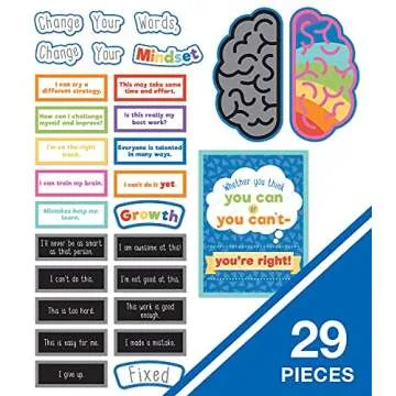 Carson Dellosa 29-Piece Growth Mindset Bulletin Board Set―Motivational Poster, Change Your Words H...