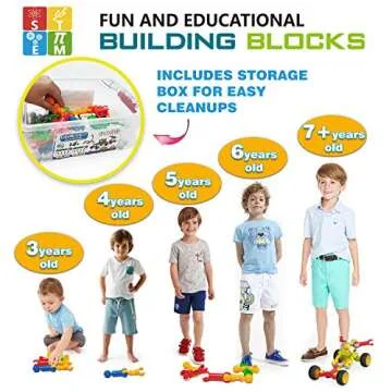 Huaker Stem Building Toys for 3 4 5 6 7 8 Year Old Boys Girls Kids,125 Pieces Building Blocks Educational Learning Toys with Large Storage Box,Ideal Christmas Birthday Gifts