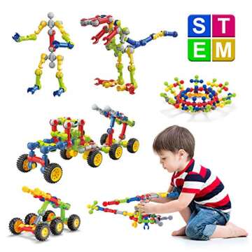 Huaker Stem Building Toys for 3 4 5 6 7 8 Year Old Boys Girls Kids,125 Pieces Building Blocks Educational Learning Toys with Large Storage Box,Ideal Christmas Birthday Gifts