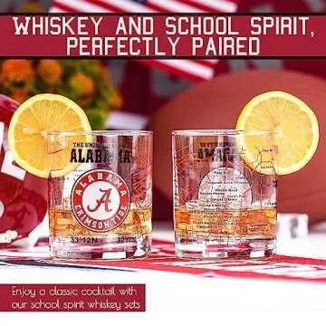 The University Of Alabama Whiskey Glass Set (2 Low Ball Glasses) - Contains Full Color Alabama Logo ...