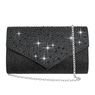 CurvChic Black Rhinestone Evening Clutch Bag for Women