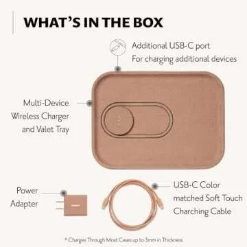COURANT MAG:3 Charger and Tray - Belgian Linen, Multi-Device Charger Compatible with MagSafe iPhones 16, 15, 14, 13, 12 or Wireless AirPod Cases (Camel)