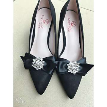 Polkar Shoe Clip Shoes Jewelry Decoration Crystal Shoe Buckle for Wedding party (Bow-Black)