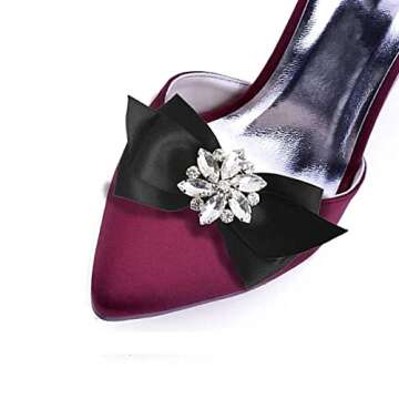 Polkar Shoe Clip Shoes Jewelry Decoration Crystal Shoe Buckle for Wedding party (Bow-Black)
