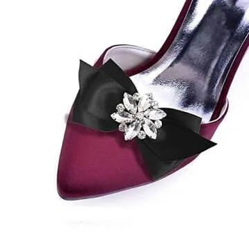 Polkar Shoe Clip Shoes Jewelry Decoration Crystal Shoe Buckle for Wedding party (Bow-Black)