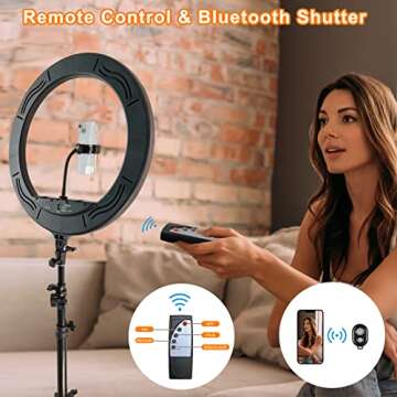 【MOUNTDOG 18" Ring Light Kit 55W Bluetooth LED Ringlight Lighting with Tripod Stand Dimmable 3200K/5500K YouTube Circle Lighting Ringlights for Makeup Video Photography Blogging Portrait】