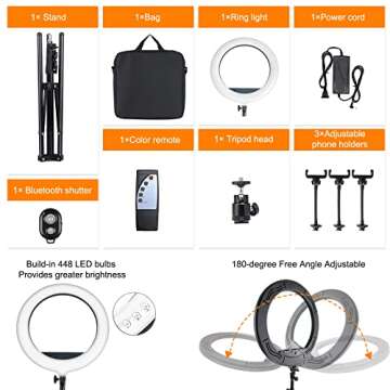 【MOUNTDOG 18" Ring Light Kit 55W Bluetooth LED Ringlight Lighting with Tripod Stand Dimmable 3200K/5500K YouTube Circle Lighting Ringlights for Makeup Video Photography Blogging Portrait】