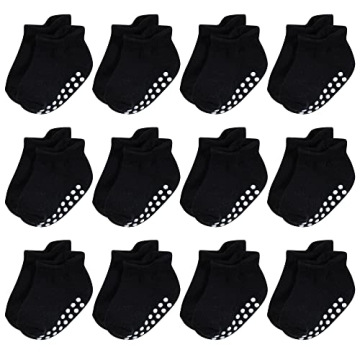 Hudson Baby Unisex Baby Non-Skid No-Show Socks, Black, 6-12 Months