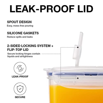 LocknLock Aqua Fridge Door Water Jug with Handle - BPA Free Plastic Pitcher with Flip Top Lid for Ju...